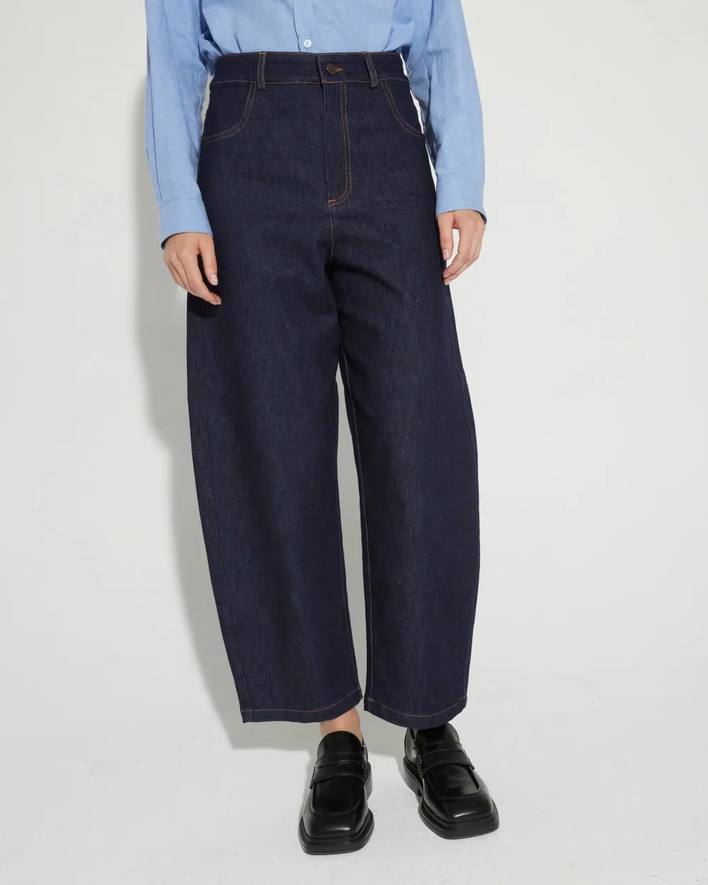 Tot-Hom Barrel Leg Denim in Dark Indigo