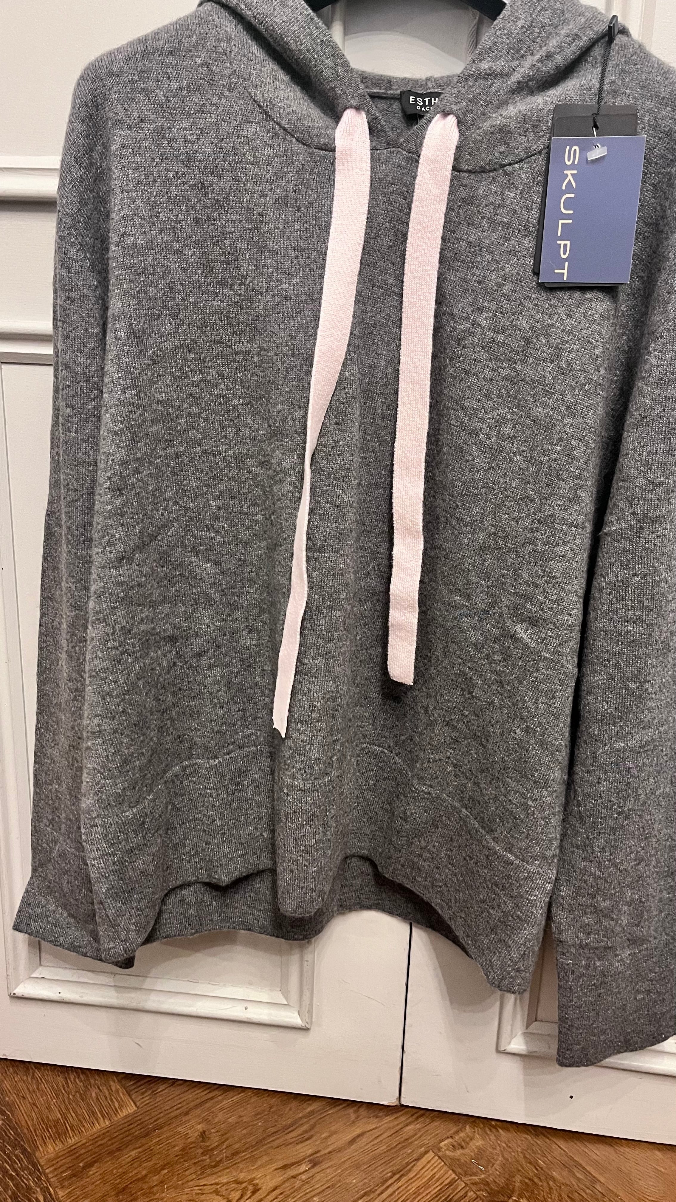 Estheme Cashmere Hoodie in Grey with Pink Drawstring - SKULPT Dublin
