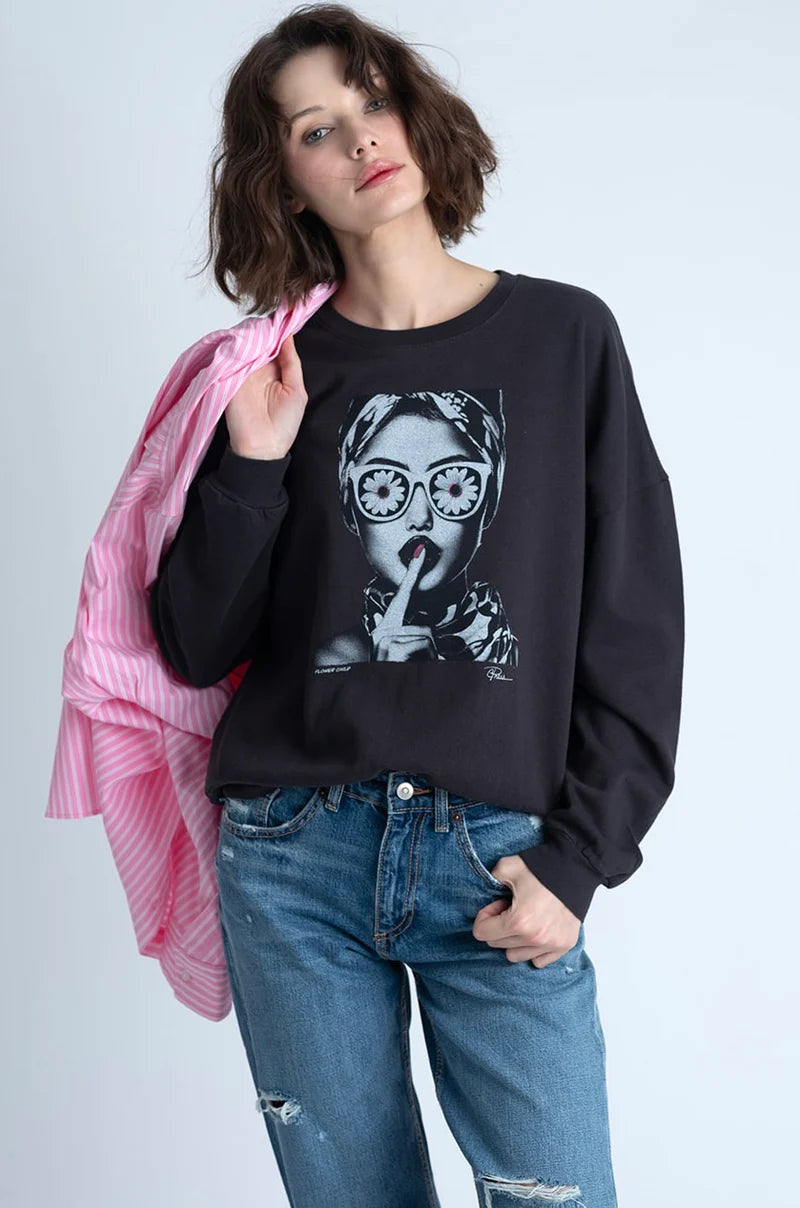 CPress Studio Wild Flower Sweatshirt in Worn Black