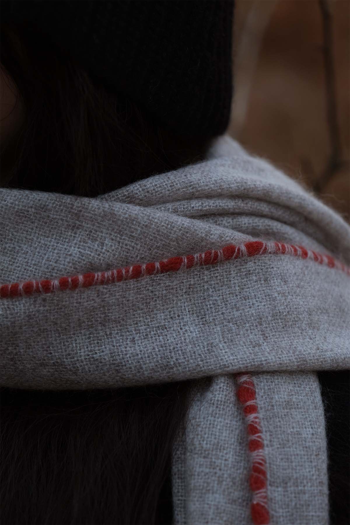 Oats & Rice Weaved Scarf in Grey Rust Trim - SKULPT Dublin