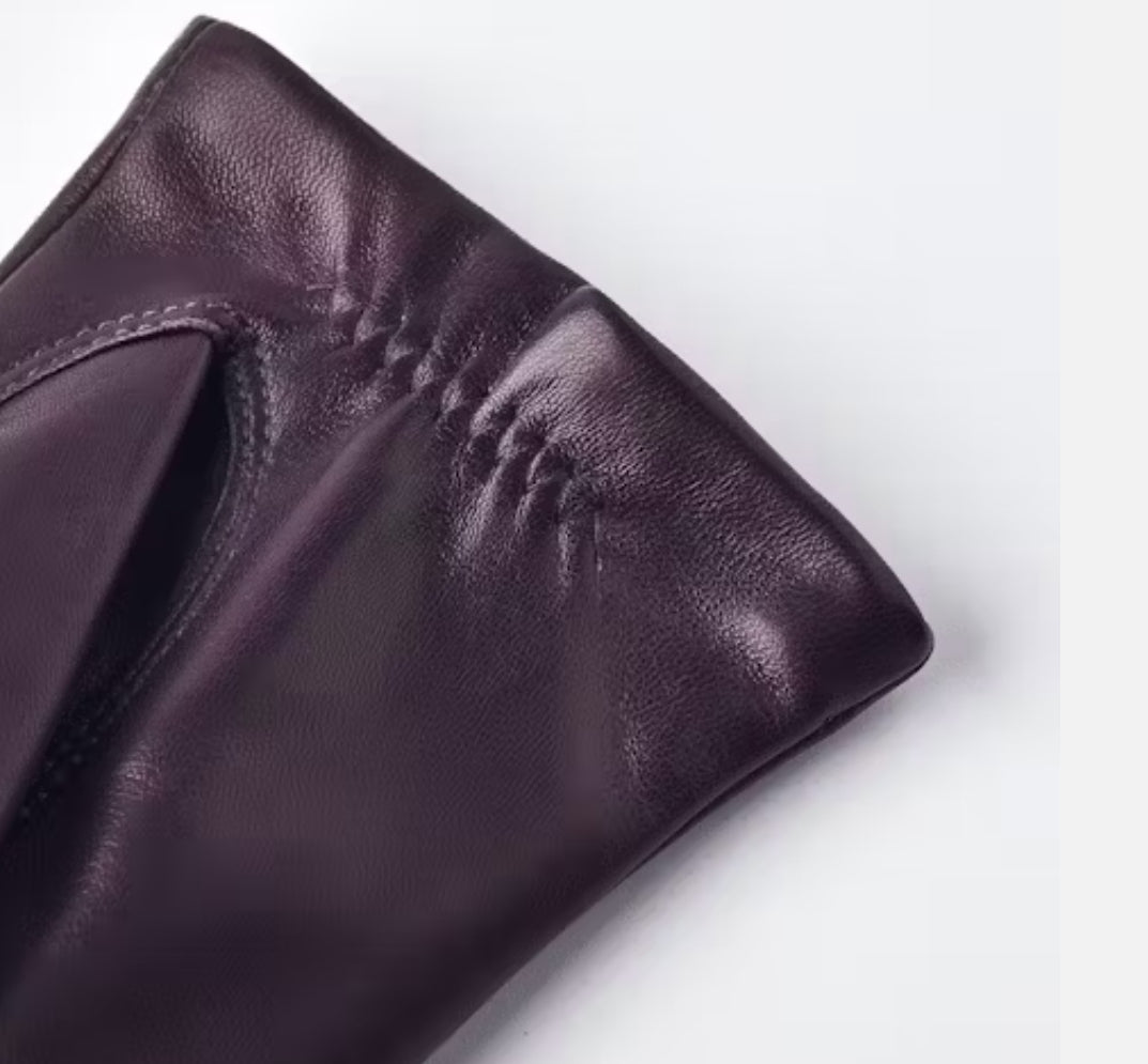 Hestra Leather Touchscreen Gloves with Wool Lining in Dark Plum