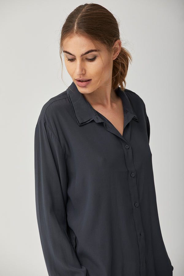 KristenseN Du Nord Double Collar Silk Shirt in Graphite - SKULPT Dublin