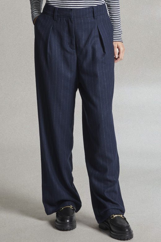 Mat De Misaine Wool Trousers in Navy Pinstripe - SKULPT Dublin