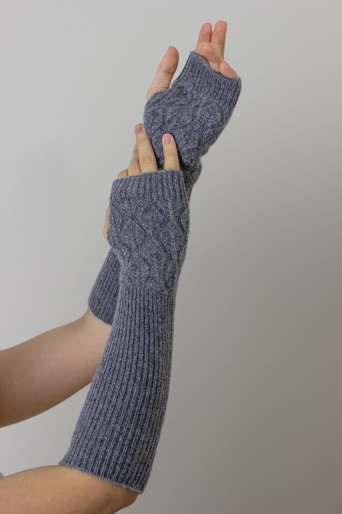 Oats & Rice in Long Fingerless Gloves in Grey