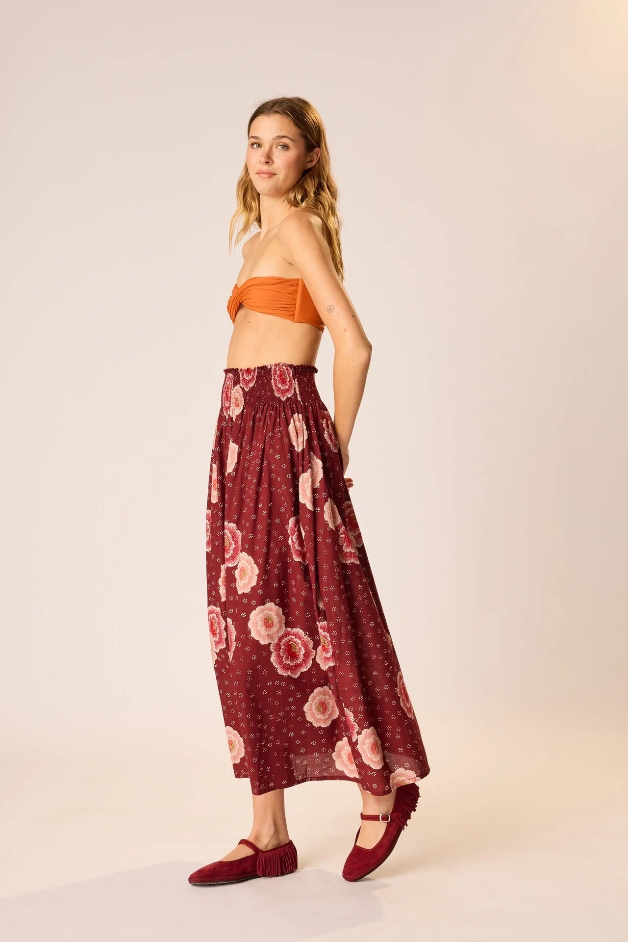Natalie Martin Long Skirt in Poppy Cherry - SKULPT Dublin