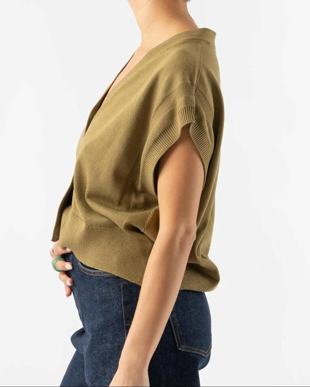 Nicholson Cropped Sleeveless Cardigan in Mustard