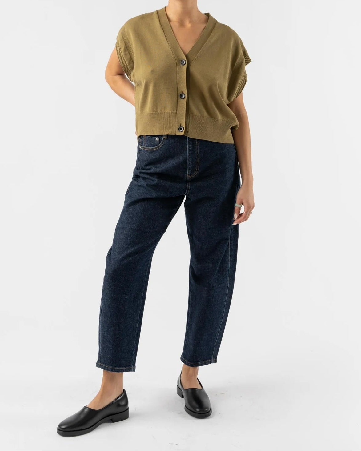 Nicholson Cropped Sleeveless Cardigan in Mustard