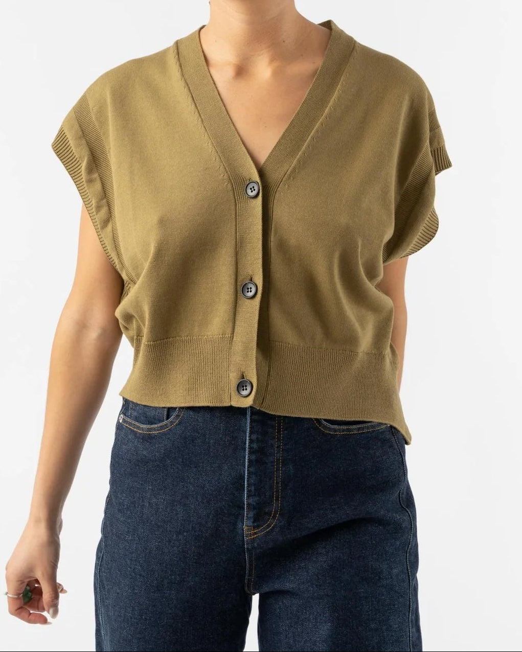 Nicholson Cropped Sleeveless Cardigan in Mustard
