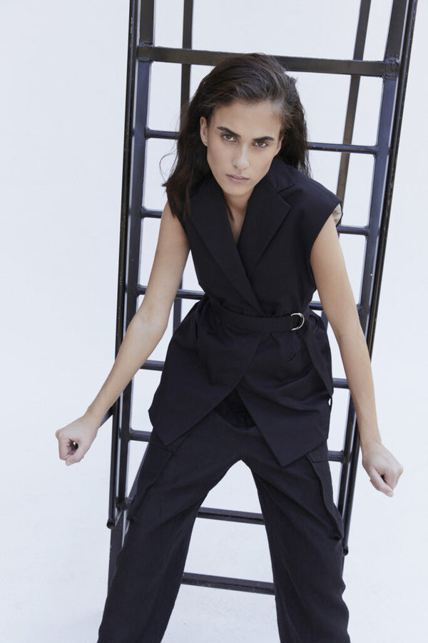 Hache Ilaria Sleeveless Blazer in Black - SKULPT Dublin