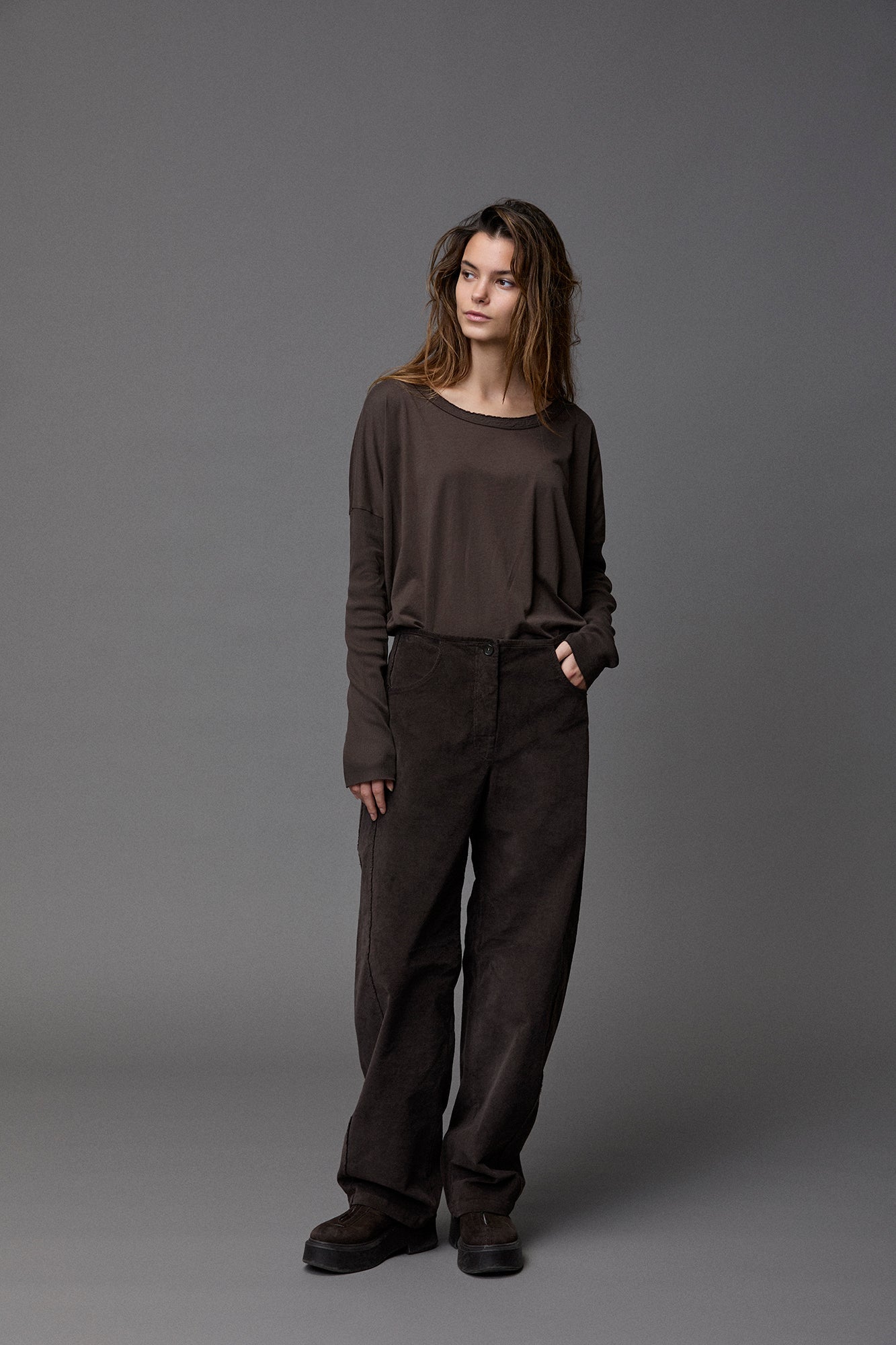 Kristensen du Nord Barrel Corduroy Trousers in Dark Chocolate - SKULPT Dublin