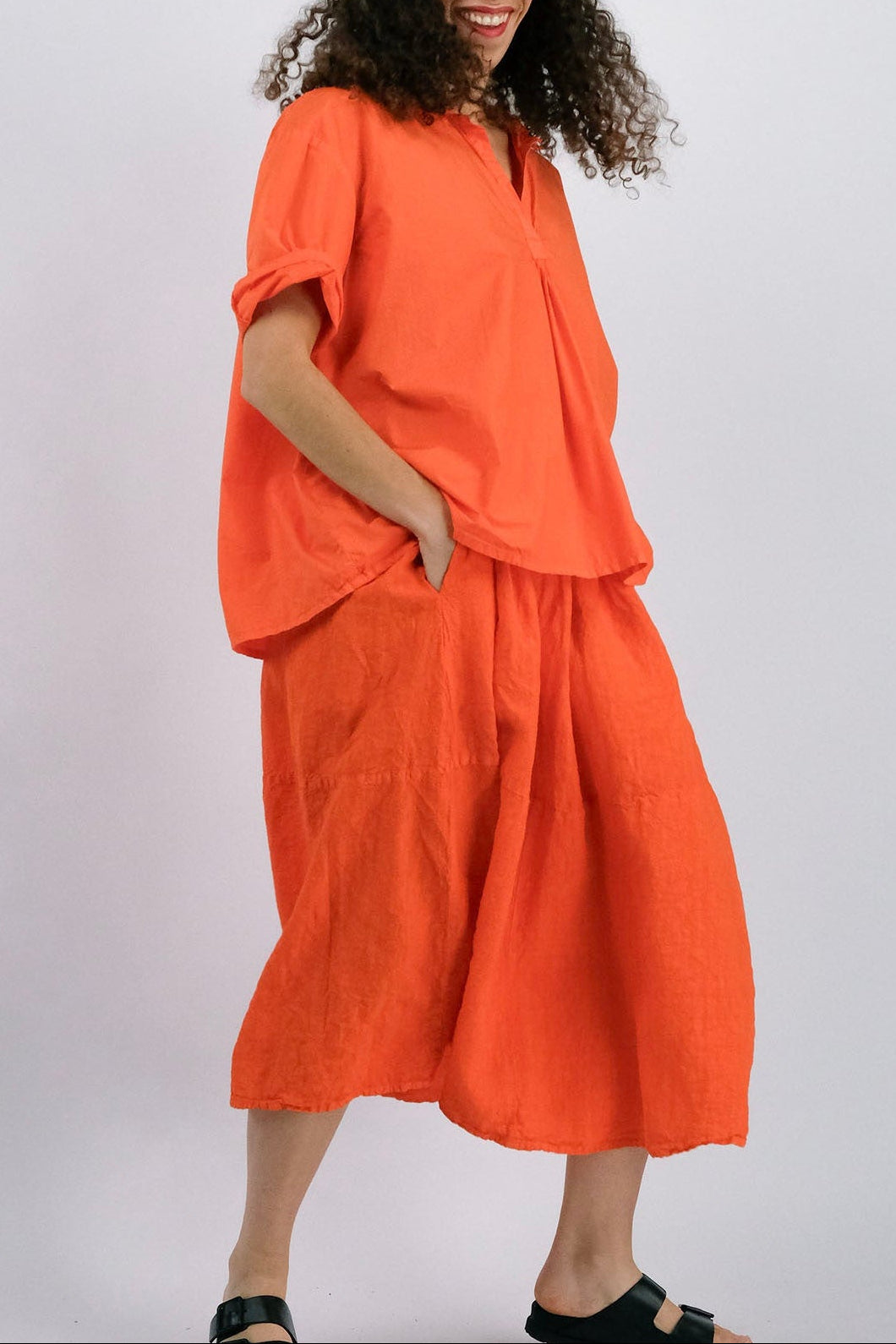 Manuelle Guibal Short Sleeve Cotton Shirt in Orange - SKULPT Dublin