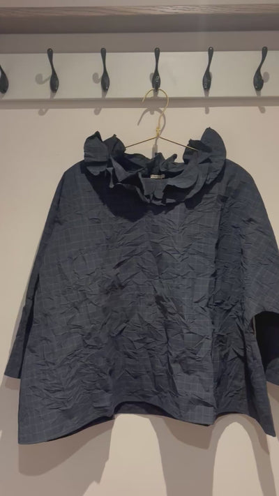 Apuntob Ruffle Shirt in Navy and Khaki Check - SKULPT Dublin