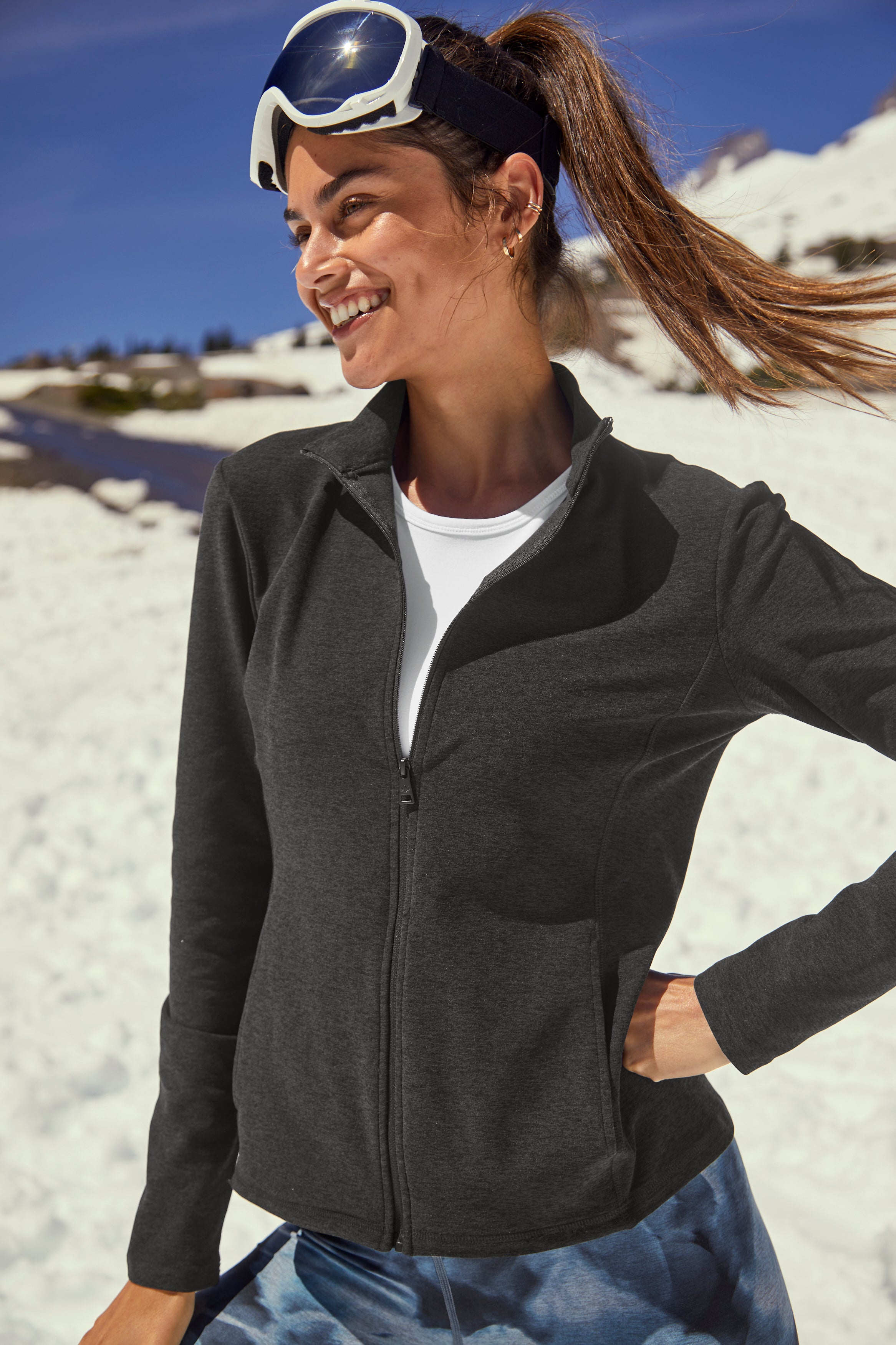 Beyond Yoga Spacedye Mock Neck Zip Up in Darkest Night - SKULPT Dublin