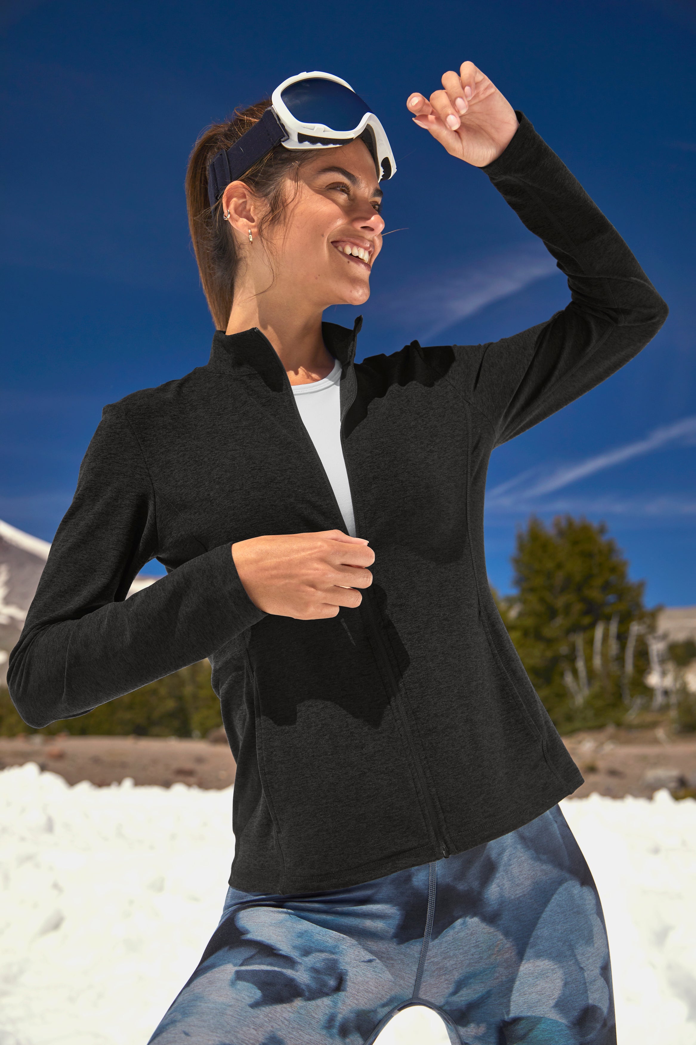 Beyond Yoga Spacedye Mock Neck Zip Up in Darkest Night - SKULPT Dublin